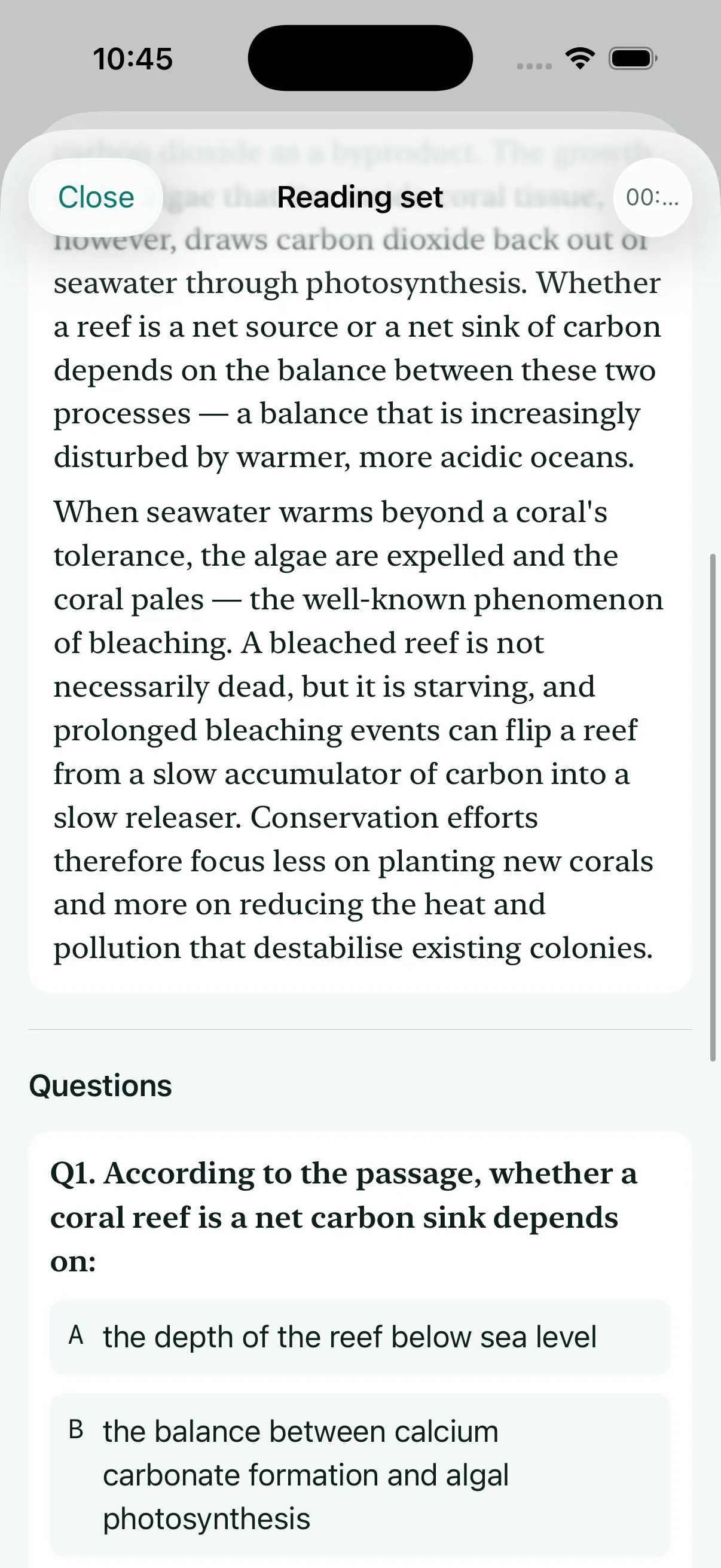 A reading passage with questions